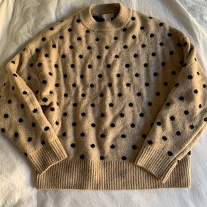 tan and navy dot sweater